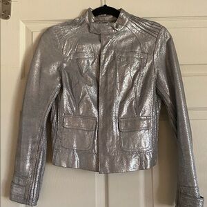 Bebe genuine leather brushed silver motorcycle jacket Xs